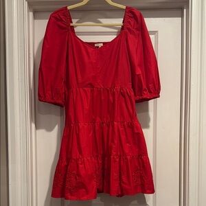 Cotton Poplin Red Puff Sleeve Dress 🍒